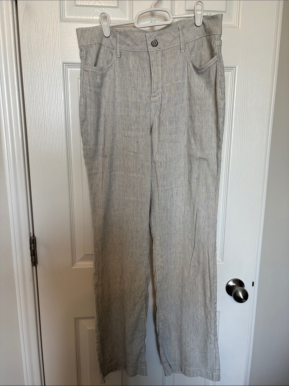 NYDJ Light Gray Wide-Leg Linen-Blend Pants